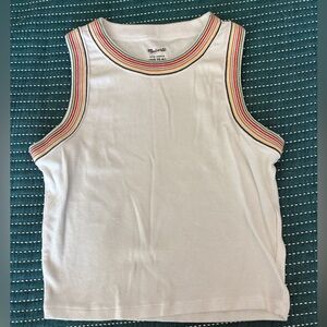 Madewell Cropped White Tank Top with Rainbow Trim